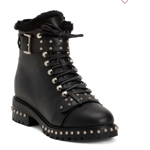 NEW LOLA CRUZ   Leather studded fur lining   Booties in black for women 725 10j5 - Picture 1 of 5